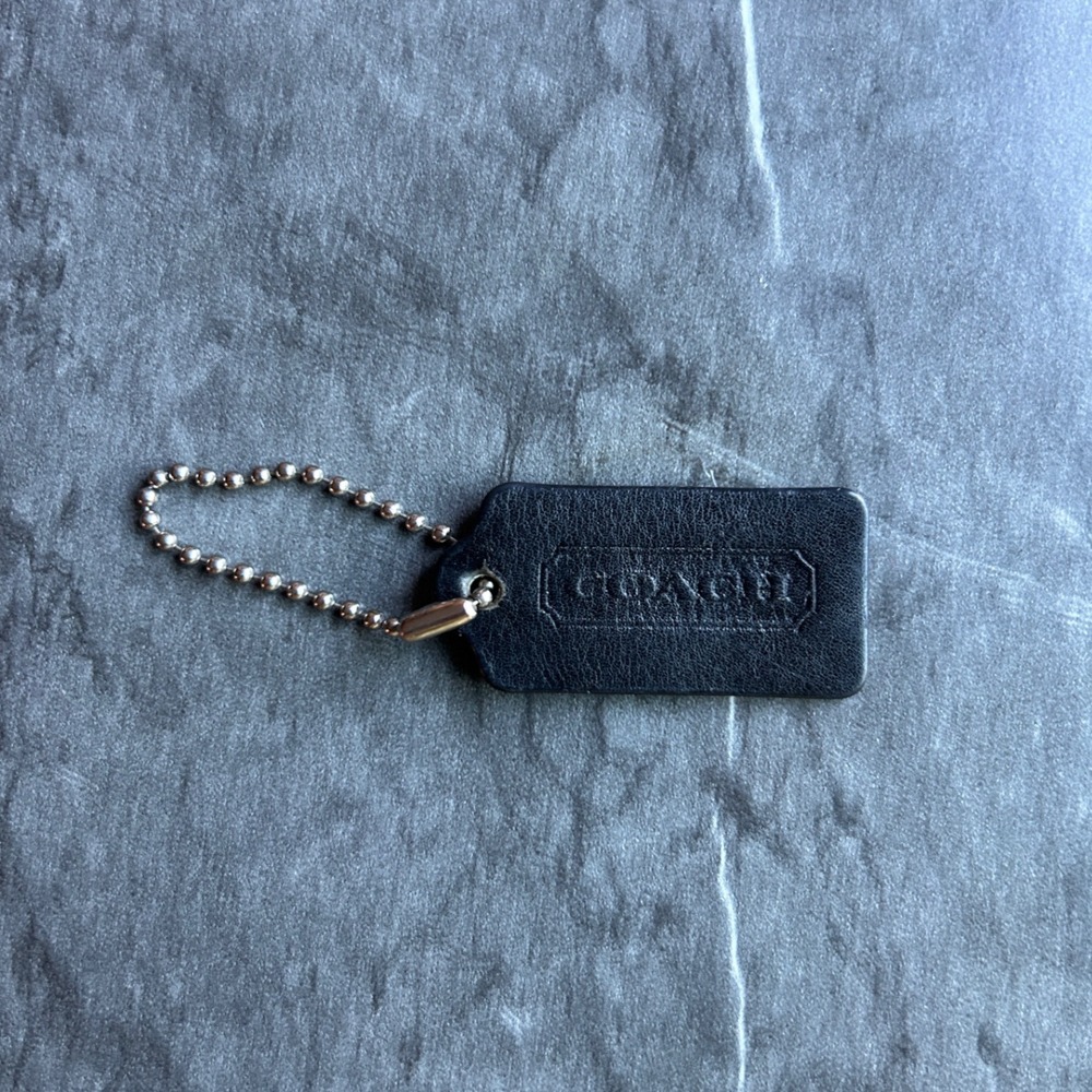 Coach Black Leather Hangtag Replacement Handbag Charm Silver Ball Chain 2 Inch